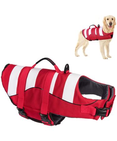 Wallpage Dog classic stripes tearproof size adjustable with strong rescue handle Dog life jacket for swimming and booting (red L (Chest Girth: 57-76cm)) L (Chest Girth: 57-76cm) red