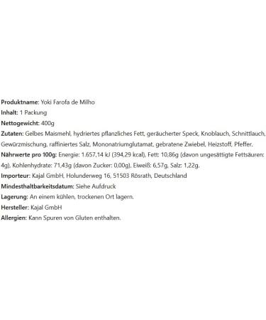 Yoki Farofa de Milho Grain flour 400 g traditional corn flour with bacon garlic chives spice mix refined salt and onions with Kajal sticker - Buy Online on GoSupps.com