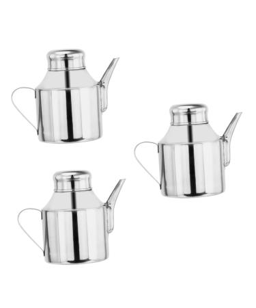 Zerodeko 3pcs Sauce Pot Kitchen Storage Container Oil and Vinegar Dispenser Oil Pot Olive Oil Cruet Olive Oil Dispensers Bottle Steel Container with Lid Cooking Multipurpose Seasoning Metal 16X13X9.5CMx3pcs Silverx3pcs