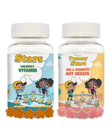 Vitastars Kids Growth & Gut Health Bundle Daily Multivitamin Gummies + Prebiotic and Probiotic Gummies Gluten Free Vegan 2 Pack
