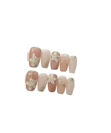 Handmade acrylic pink blush wearable false nails with glue full cover short press on nails lovely girls Nail enhancement (Color : 2 Size : L)