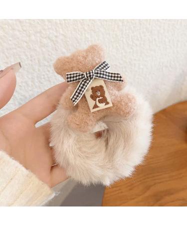 Cute Plush Furry Hair Scrunchies for Girls - Beige & Brown Ponytail Holders - Buy Online on GoSupps.com