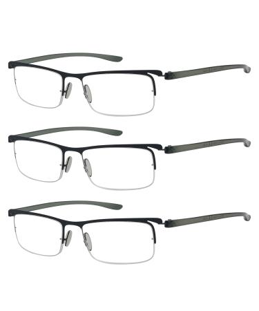 Eyekepper 3 Pack Plastic Temples Lightweight Half Rim Reading Glasses Men Women Black +2.0