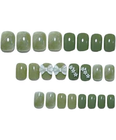 24pcs Press On Nails Medium False Nail Natural Fake Nail with Nail Glue and Adhesive Taps Faux Ongles Squared Green 3D Bowknot Flowers - Buy Online on GoSupps.com