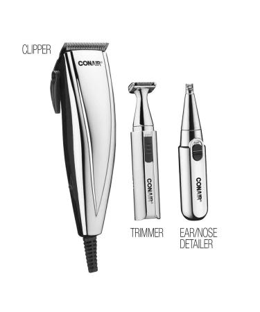ConairMAN 3-in-1 Chrome Hair Clipper Set - 25-Piece Kit with Detail Trimmer & Nose/Ear Trimmer for Perfect Grooming - Buy Online on GoSupps.com