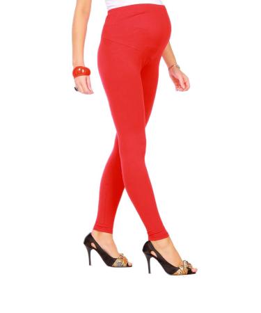 FUTURO FASHION Womens Maternity Leggings Full Ankle Length Cotton Leggings Comfortable Maternity Leggings for Ladies Soft Pregnancy Pants Belly Support Size 8-22 12 Red