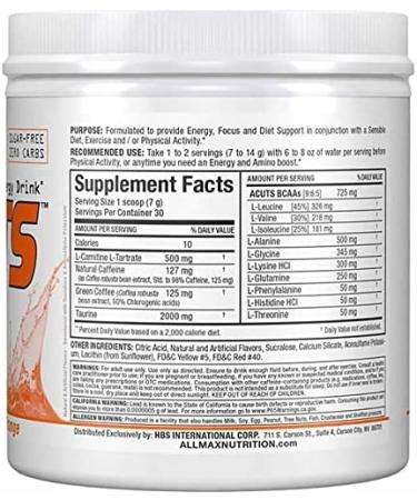 ALLMAX Nutrition ACUTS Amino-Charged Energy Drink - Orange, 7.4 oz (210 g) - Boost Energy & Focus - Buy Online on GoSupps.com
