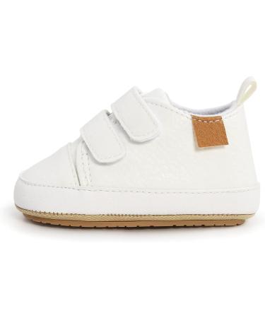 Baby Toddler PU Leather Sneakers | Anti-Slip First Walking Shoes for 0-18 Months | White | Includes Sock | 6-12 Months - Buy Online on GoSupps.com