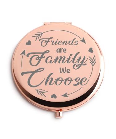 Dyukonirty Friendship Gifts for Women Friends are Family We Choose Makeup Mirror Rose Gold Birthday Christmas Thanksgiving Day Inspirational Gifts for Sister Coworker Bestie BFF