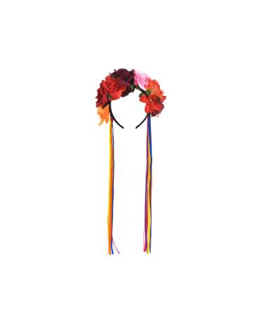 DreamLily Dia de Los Muertos Day of The Dead Headpiece Frida Kahlo Mexican Flower Crown Ribbon Headband Party Costume NC22 (Mexican Crown Ribbon)