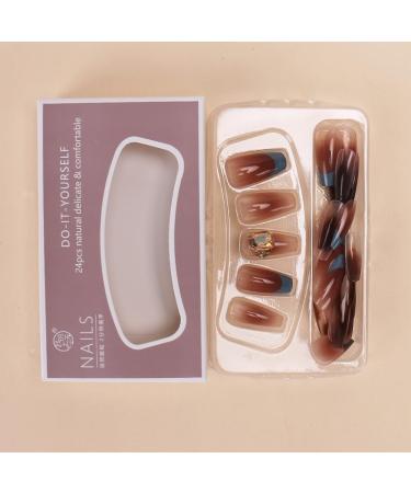 24Pcs/Set Press On Nails Medium Length Brown Gradient Sparkling Diamond False Nails Acrylic Fake Nails Full Cover Nails Tips Artificial Finger Manicure Press on nails for Women and Girls - Buy Online on GoSupps.com