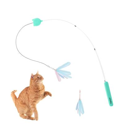 Gogomeow Interactive Cat Feather Toys, Retractable Cat Teaser Wand and Rope Toy with 2PCS Natural Feather for Indoor Cats Kitten Play Ball Cat Wand