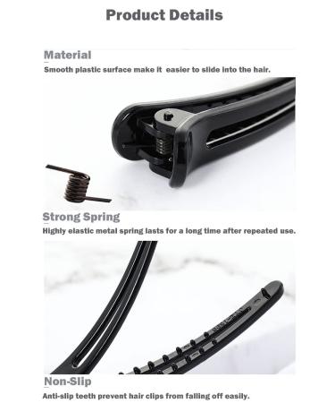 12 Large Duck Hair Clips Set for Hairdressing - Black Crocodile Clamps for Salon & Sports - 3 Sizes Included - Buy Online on GoSupps.com