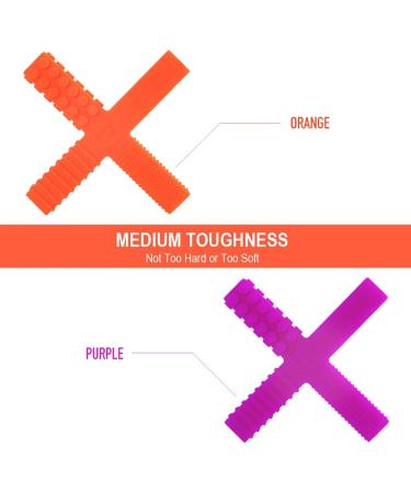 Sensory Chew Stick Toys for Kids with Autism ADHD - 2 Pack Medium Hardness Teething Tubes with 4 Textures - Purple/Orange - Buy Online on GoSupps.com
