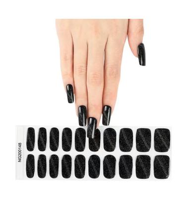 Semi Cured Gel Nails Strips 20 Stickers Nail Wraps Soft Self-Adhesive Gel Nail Stickers Salon-Quality Gel Nail Strips for Nails French Tip Manicure UV/LED Lamp Required (Cateye Black-148)
