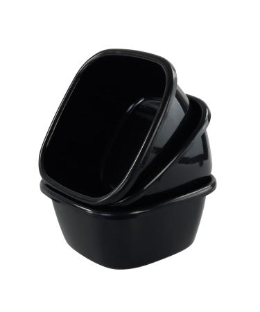 Qskely 3-PACK 16 Quart Plastic Wash Basin/Dish Pan Tub, Black