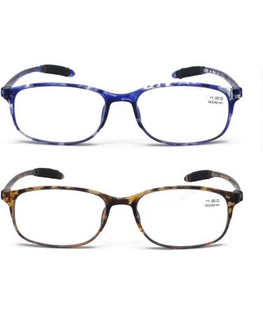 Mcoorn Reading Glasses Flexible Light for Women & Men - 2-Pack with Case Anti-Blue Tortoiseshell & Brown - 2.25x Magnification - Buy Online on GoSupps.com
