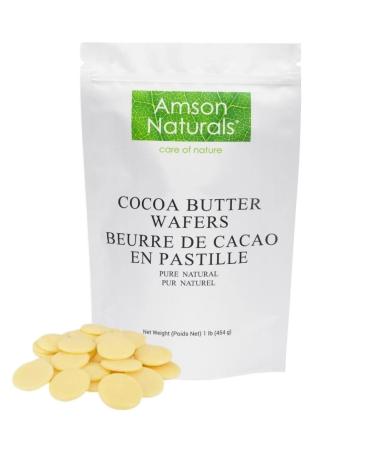 Cocoa Butter Wafers (Food Grade) 1lb / 454g / 16oz by Amson Naturals-100% Pure & Natural Non-Deodorized Food Grade Fresh For Recipes Cooking Smoothies Coffee Skincare Haircare. 454 g (Pack of 1)