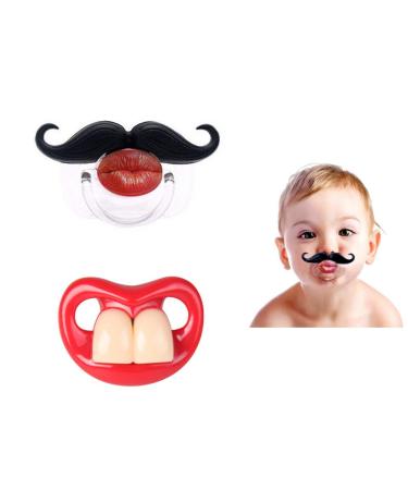 FLYPARTY 2Pcs Funny Teeth And Mustache Pacifier Cute Gentleman Mustache Designed Baby Pacifiers for Soothe Your Newborn Baby  Infants Toddlers