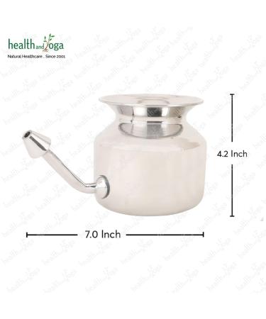 HealthAndYoga(TM) SteloKleen Superior Neti Pot Learner - Improver Kit - Unbreakable Stainless Steel Pot - Smooth Leak Plug Nose Tip - Pure Salt 25 Pieces - Buy Online on GoSupps.com