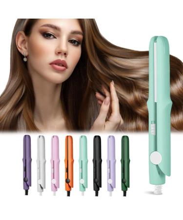 Upgraded 2-in-1 Mini Curling Wand Flat Iron Hair Straightener Mini Dual Purpose Curling Flat Iron Long-Lasting Portable Travel Curling Wand for Women Short Hair (Light Green)