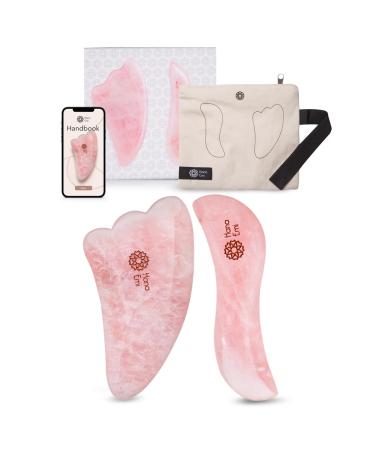 Gua Sha Stein Face Tool-Rosenquarz Gua Sha Stone for full body massage physiotherapy and skin care-Natural Gua Sha Massage Tool with protective cover and certificate of authenticity Wing-Wave-Box