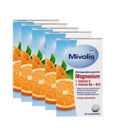 mivolis Magnesium + Vitamin C + Vitamin B6 + B12 lozenges 30pcs x 5 Packs | Vegetarian for Normal Muscle Function