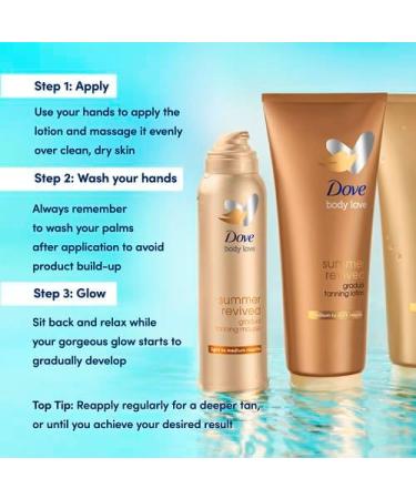Dove Summer Revived Medium to Dark Gradual Tanning Lotion 200 ml & Dove Summer Revived Medium to Dark Gradual Tanning Lotion for Face and Body Tanning Lotion For All Skin Types 75 ml - Buy Online on GoSupps.com