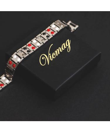 Vicmag Men Magnetic Bracelet | Titanium Steel Double Row 3500 Gauss Wristband | Adjustable & Gift Box Included | Silver Gold 4 Elements - Buy Online on GoSupps.com