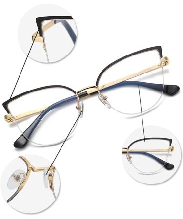 Kachawoo Anti-Blue Light Glasses | Stylish Cat Eye Metal Half Rim Prescription Glasses for Women & Men - Gold & Black Frame - Buy Online on GoSupps.com