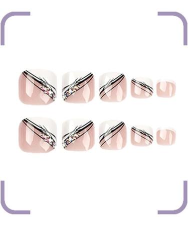 SINLOV Pink Square Fake Toenails Shiny Crystal Print on False Toe Nails Short Full Cover False Artificial Toenails Nails for Women and Girls  - Buy Online on GoSupps.com