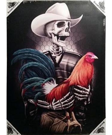 DGA Day of The Dead Stretched Canvas Wood Framed Wall Art 12x16 Inches - Gallero Rooster