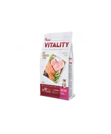 Akinu Vitality Premium Holistic Cat Food for Kittens, Chicken & Fish - Grain Free - For Healthy Growth & Strong Immunity - 1.5kg
