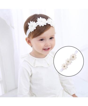Leeq Baby Girls Bangs - 4Pcs Pearl Flowers Headband for Newborn & Toddlers | Cute Elastic Hair Accessories Gift for Photography (Pink/White) - Buy Online on GoSupps.com