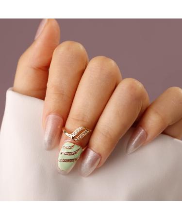 Knuckle Nail Ring Mint Nail Protecting Ring with CZ Crystal for Women Girls Finger Tip Manicure Jewelry