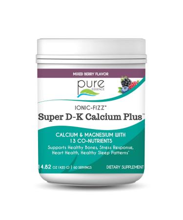 Ionic Fizz Super D-K Calcium Plus by Pure Essence - with Extra Magnesium Vitamin D3 Vitamin K2 for Strong Bones and Stress Support - Mixed Berry - 14.82oz