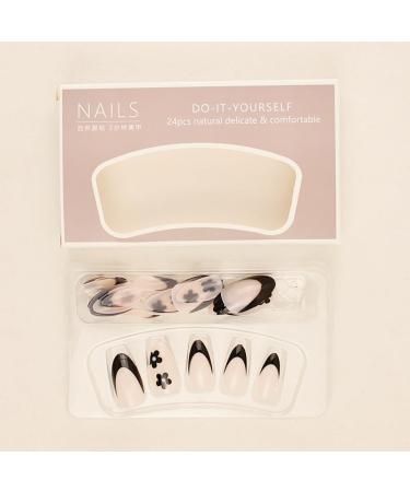 24Pcs/Set Press On Nails Long Fake Nail Patch With Black Plum Blossom Pattern False Nails Acrylic Fake Nails Full Cover Nails Tips Artificial Finger Manicure Press on nails for Women and Girls - Buy Online on GoSupps.com