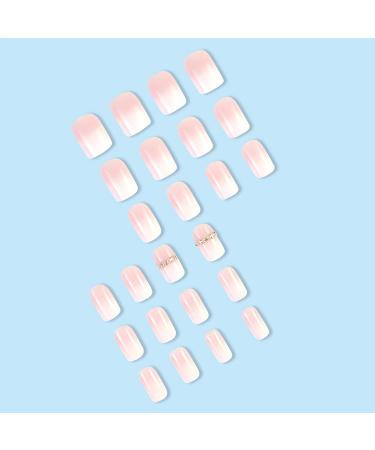 24 Pcs Medium Square Pink Press On Nails - Gradient Fake Nails with Rhinestones | Full Cover Stick-On Nails for Women & Girls | Stylish Fall French Nails - Buy Online on GoSupps.com
