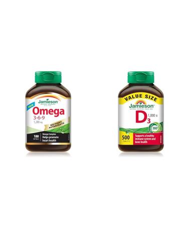 Jamieson NFA Omega 3-6-9 180 Softgels & Vitamin D 1 000IU 500 Tablets Softgels + Vitamin D 1 000IU