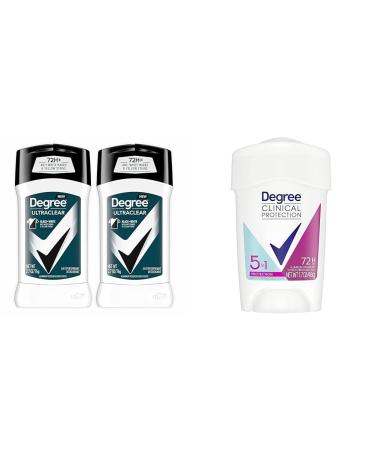 Degree Men Antiperspirant Deodorant Black+White 2 Count 2.7 oz & Degree Women Clinical Protection Antiperspirant Deodorant 1.7 oz Bundle 5.4 Ounce (Pack of 1) Body Deodorant + 5-in-1 Antiperspirant