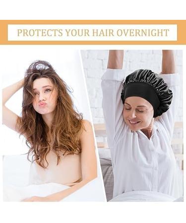 Premium 2-Piece Satin Hair Hood Set for Women | Night Sleep Hat for Curly Short & Long Hair | Reusable & Elastic - Gold & Black - Buy Online on GoSupps.com