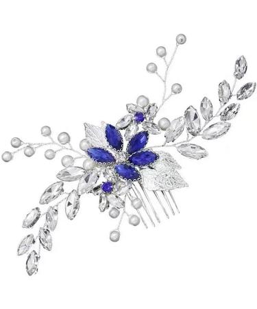 ISLHJDD Women Sapphire Crystal Blue Flower Headpiece Leaf Pearl Hair Vine Comb Wedding Hair Accessory Decorative for Bride Bridesmaid Girls - Buy Online on GoSupps.com