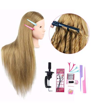 Mannequin Head 26 Inch With 50% Real Hair Brown Practice Training Head Synthetic Long Straight Hair Dresser Training Head Doll Cosmetology Manikin Head And Clamp Stand No Make Up(No make up, 27) No makeup 27