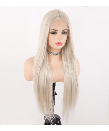 Vebonny Platinblonde Lace Front Wig - Realistic White Blonde 24 Silky Straight Hair with Middle Parting #061 - Buy Online on GoSupps.com