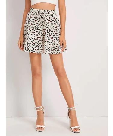 LAEMILIA Womens Elastic Waist Flared Floral Print Mini Skater Skirt - XXL White - Buy Online on GoSupps.com
