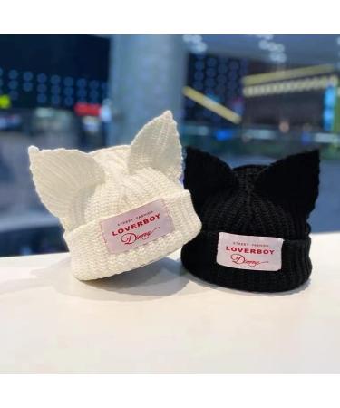 Cute Cat Ear Women's Beanie Hat - Knitted Wool Cap in White - Buy Online on GoSupps.com