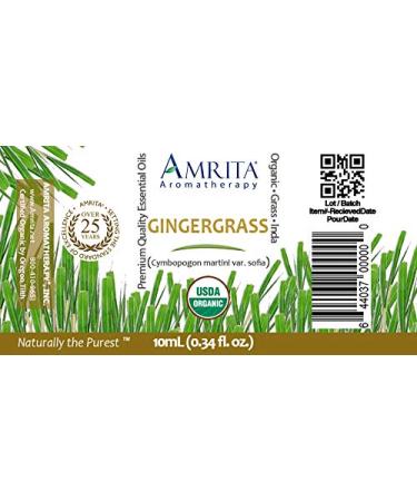 Amrita Aromatherapy Organic Gingergrass Essential Oil 100% Pure Undiluted Cymbopogon martini var. Therapeutic Grade Premium Quality Aromatherapy oil Tested & Verified 10ML - Buy Online on GoSupps.com