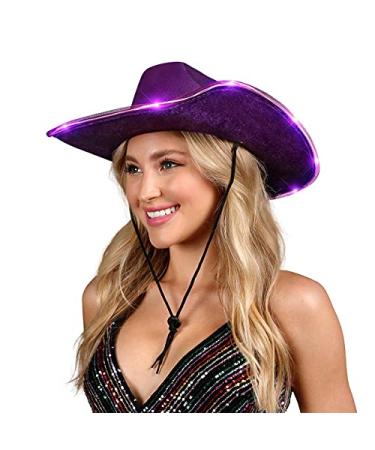 FlashingBlinkyLights Shiny Light Up Purple Cowboy Hat