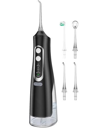 Water Flosser for Teeth Cleaning 4 Modes Rechargeable Oral Irrigator 4 Tips Powerful Battery Life Water Dental Picks IPX7 Waterproof 310ML Water Tank (Black)