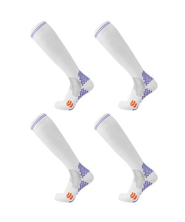 Compression Socks (2 Pair) for Men and Women 20-30 mmHg Compression Stockings Circulation for Cycling Running Support Socks L-XL White